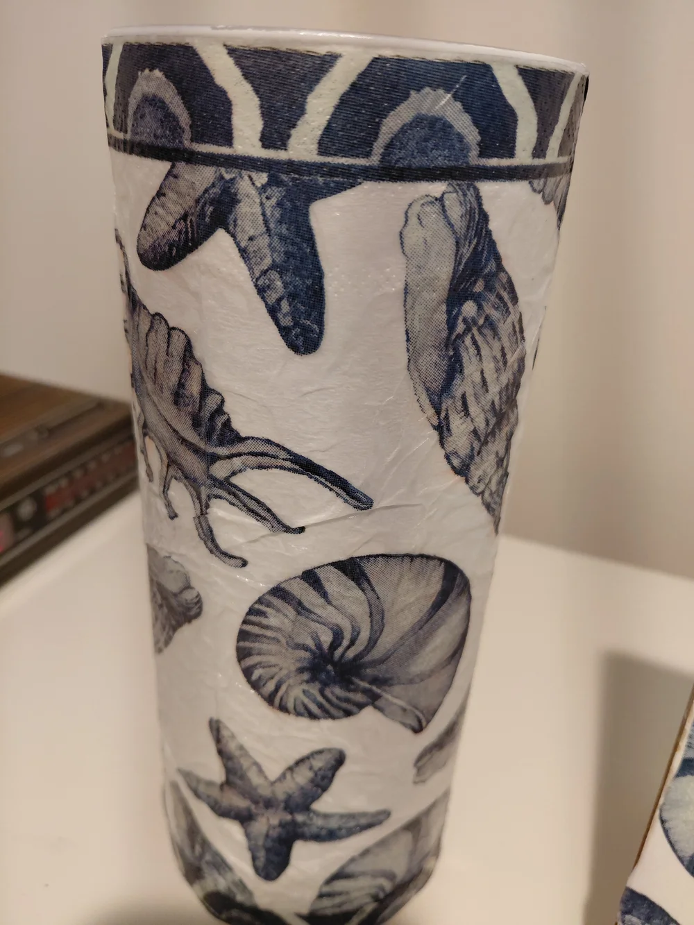 Coastal Blue Shell Pattern Decorative Frame and Vase Set